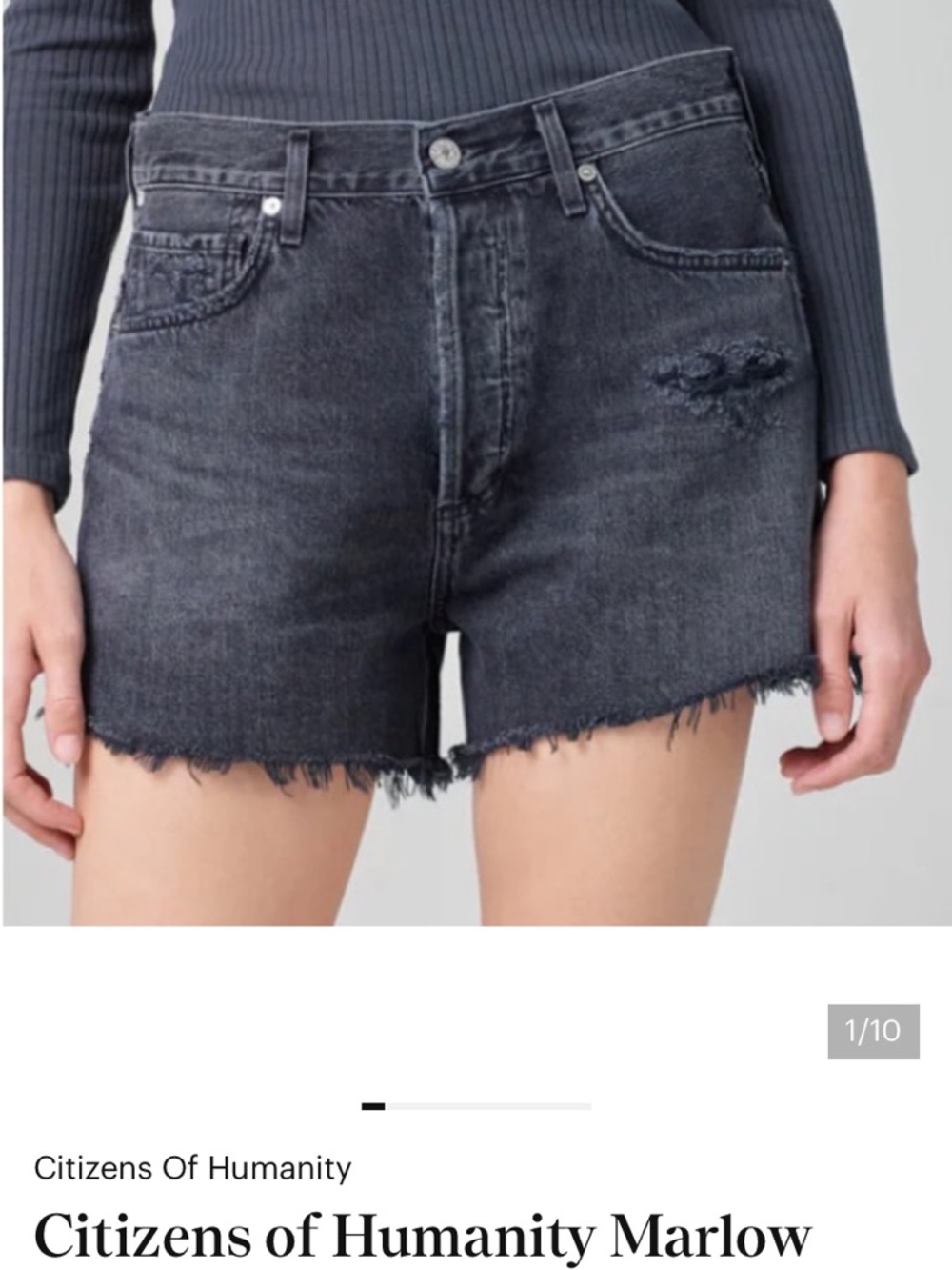 Citizens Of Humanity Marlow Black Distressed High Waist Button Fly Denim Shorts